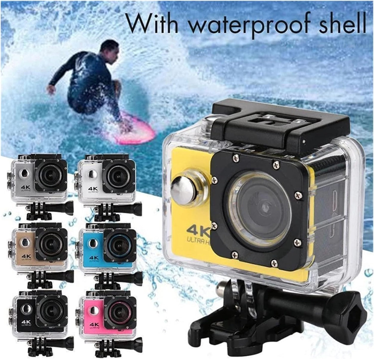 Action Camera 4K Ultra HD 16MP Impermeabile fino a 30m con Wi-Fi, Grandangolo 170°, Display LCD 2"