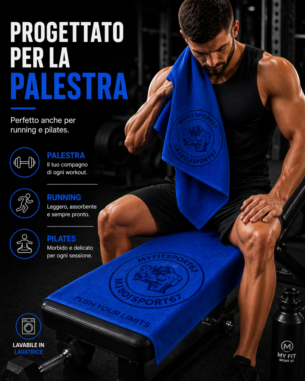 Asciugamano da Palestra MyFitSport67 in Microfibra 90 × 50 cm