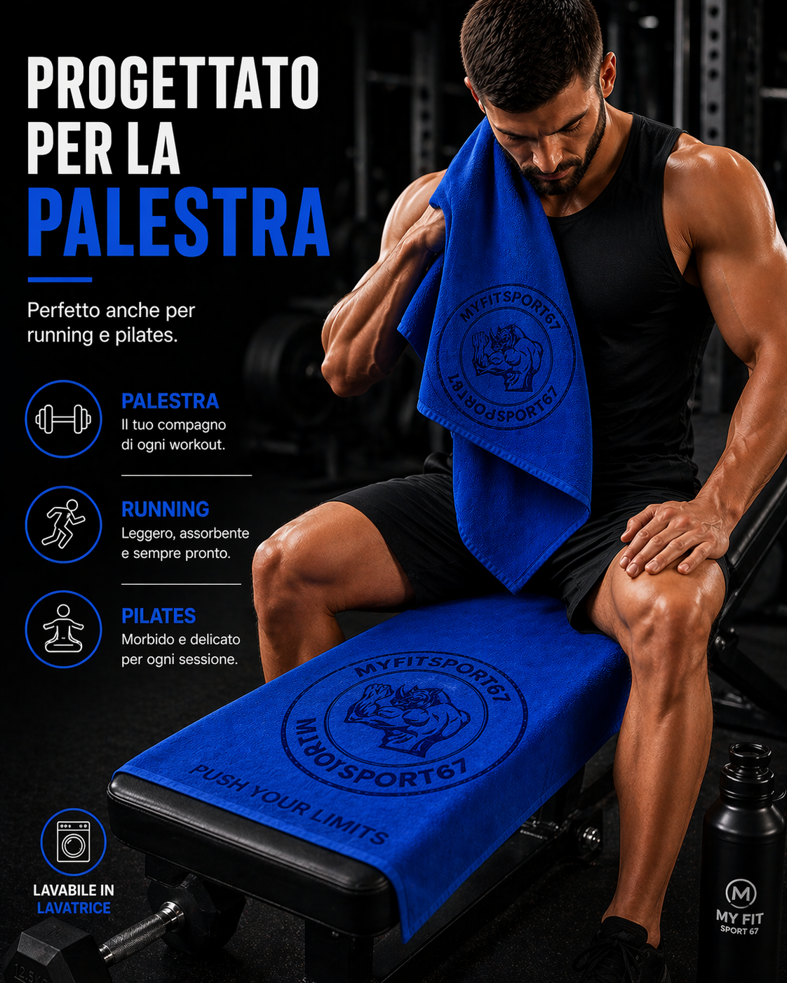 Asciugamano da Palestra MyFitSport67 in Microfibra 90 × 50 cm