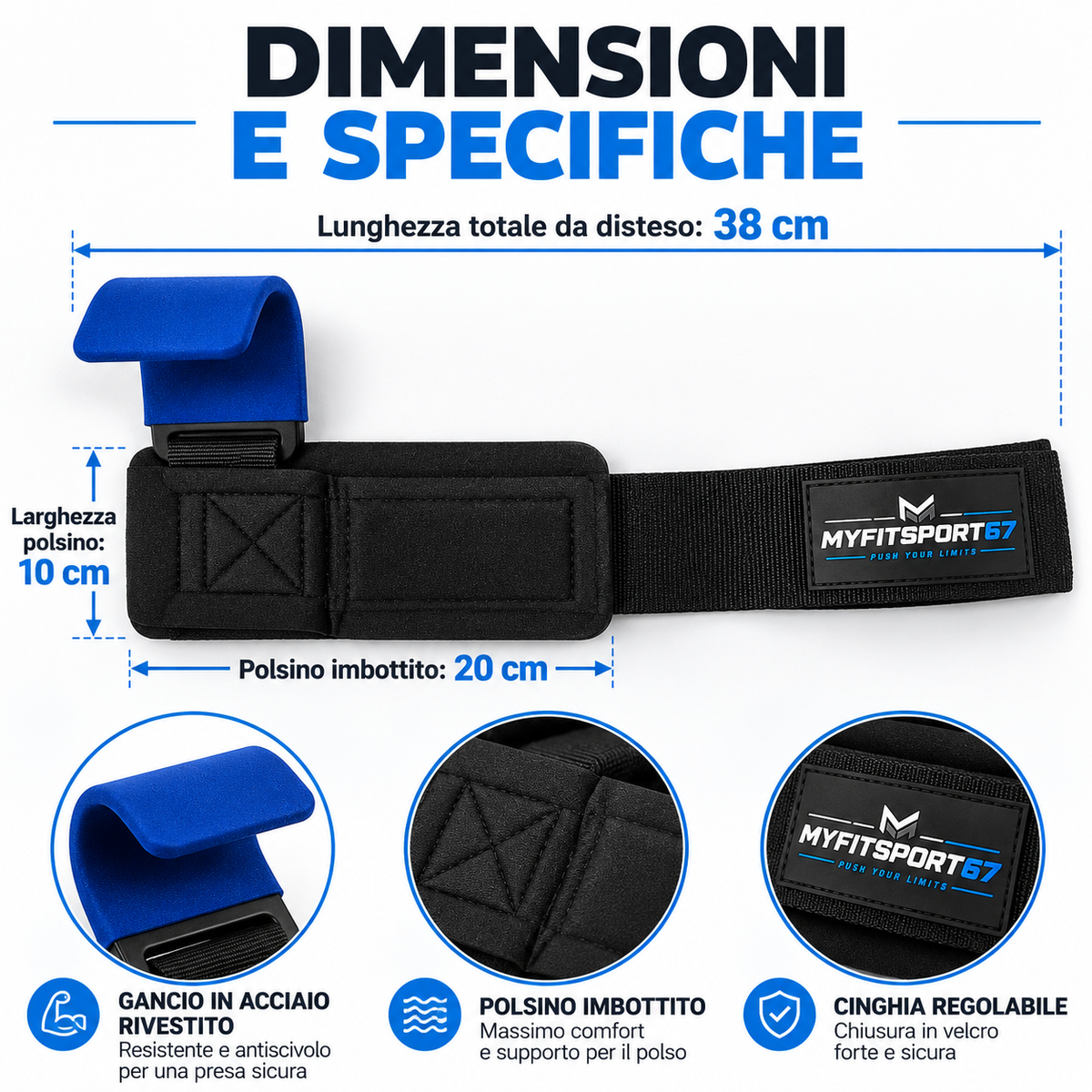 MYFITSPORT67 GripHook Pro – Ganci per Sollevamento Pesi con Supporto Polso Imbottito