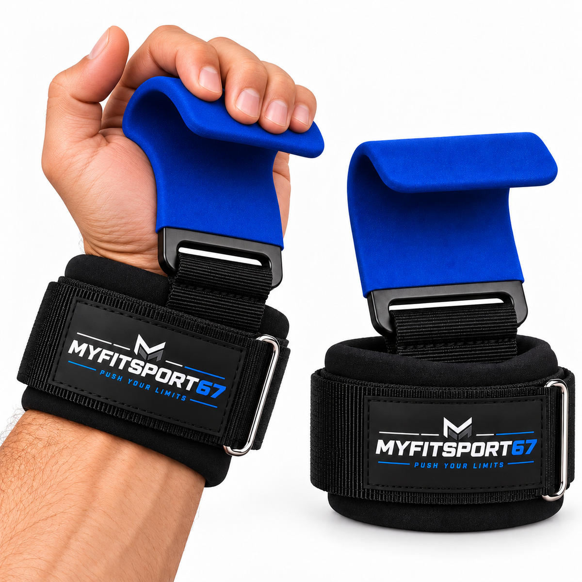 MYFITSPORT67 GripHook Pro – Ganci per Sollevamento Pesi con Supporto Polso Imbottito