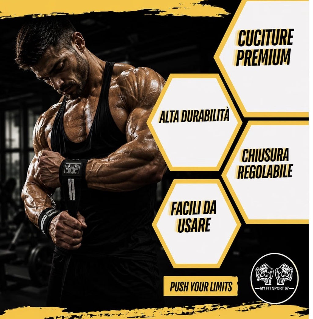 Polsiere Palestra Myfitsport67® – Supporto Polso Elasticizzato per Bodybuilding e Powerlifting