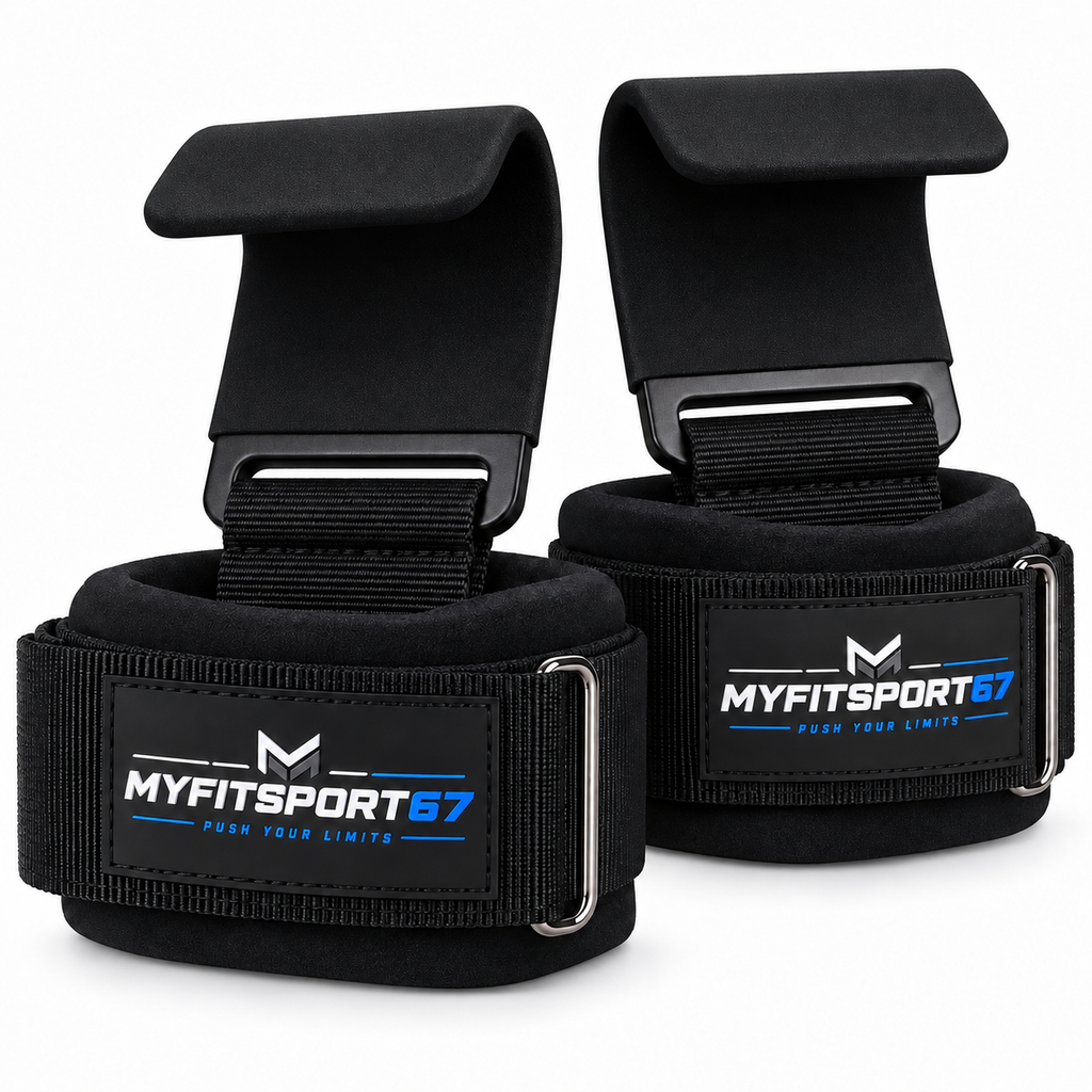 MYFITSPORT67 GripHook Pro – Ganci per Sollevamento Pesi con Supporto Polso Imbottito