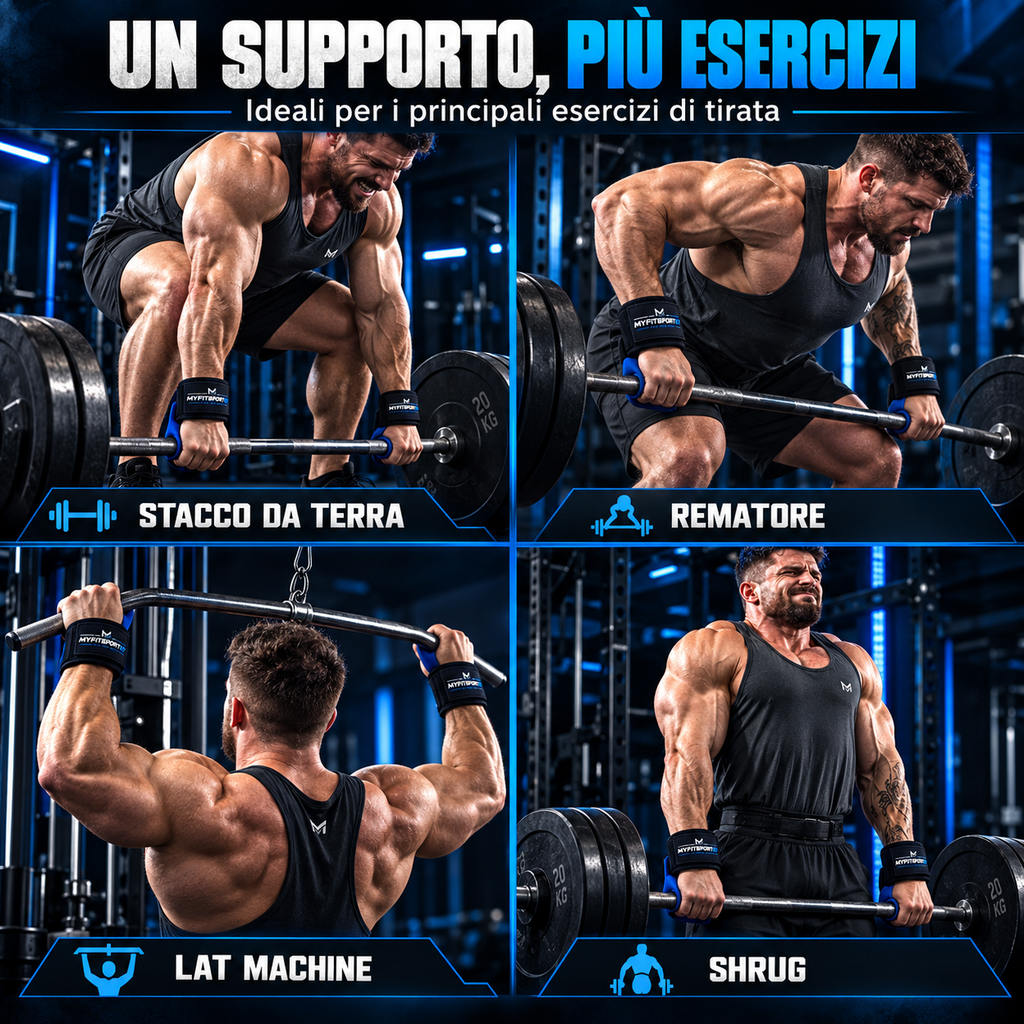 MYFITSPORT67 GripHook Pro – Ganci per Sollevamento Pesi con Supporto Polso Imbottito