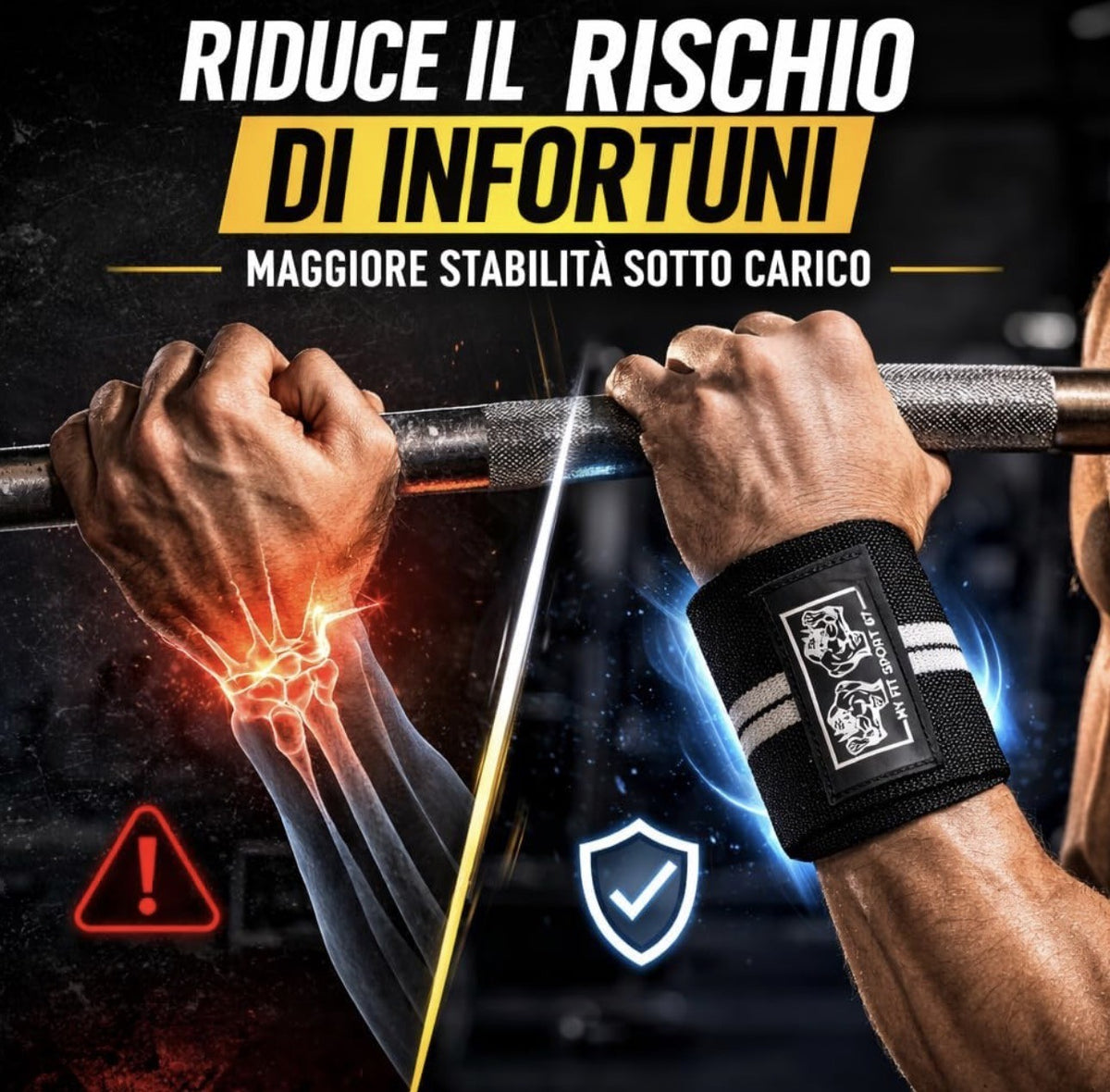 Polsiere Palestra Myfitsport67® – Supporto Polso Elasticizzato per Bodybuilding e Powerlifting